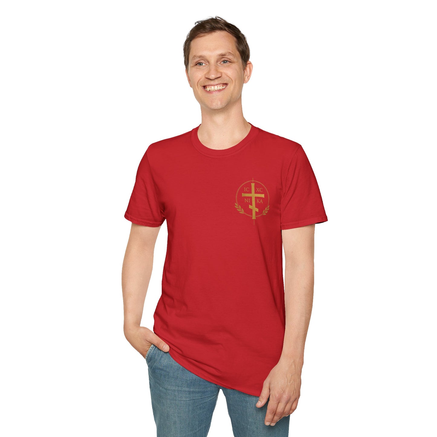 Christian Stained Glass Cross T-Shirt — "I Am the Alpha and the Omega"