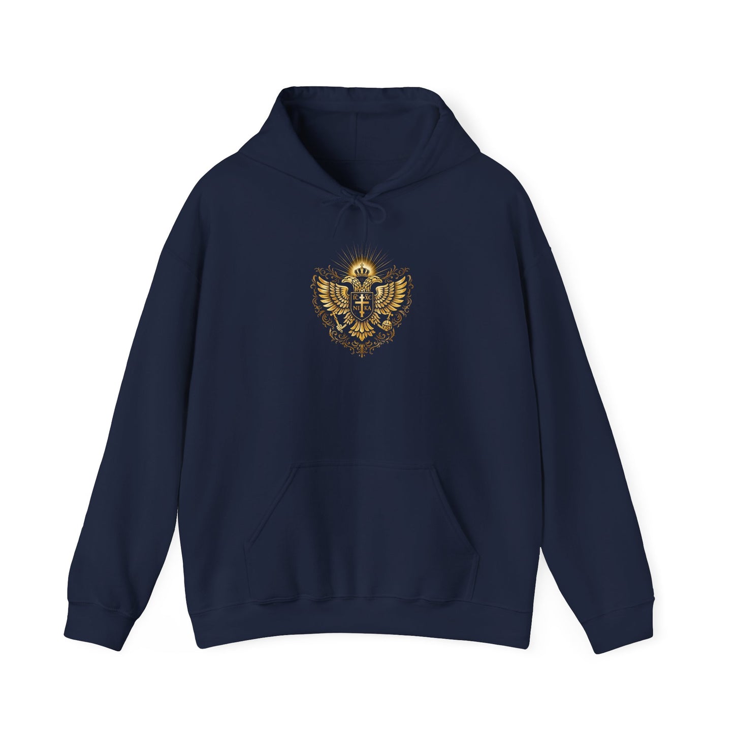Christian Cross & Eagle Hoodie — Faith-Based Gold Emblem Sweatshirt