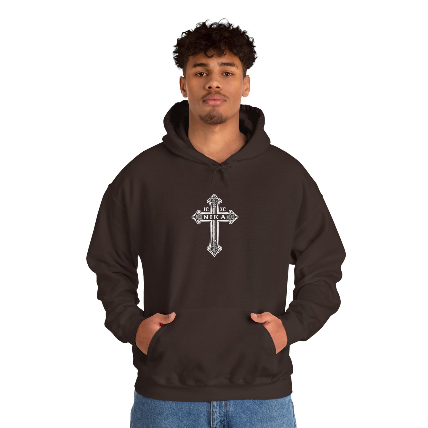 Christian Cross Hoodie — "I Am The Way" Scripture Back Print