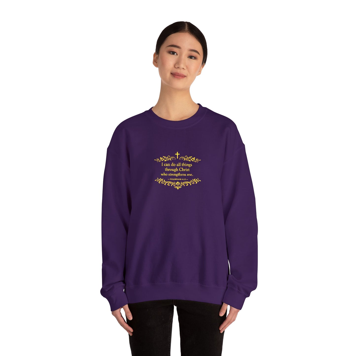 Cozy Floral Script Crewneck Sweatshirt — "Don't Worry Be Happy" Chest Design