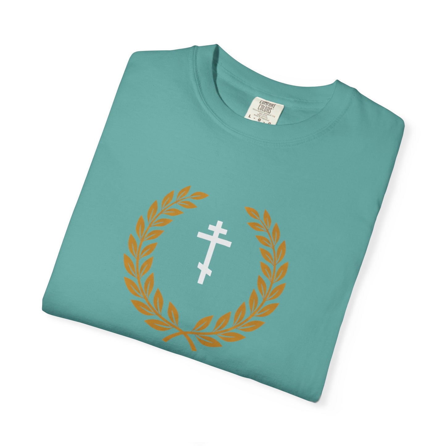 Christian T-Shirt — "I Can Do All Things Through Christ" Philippians 4:13 Cross Laurel Design