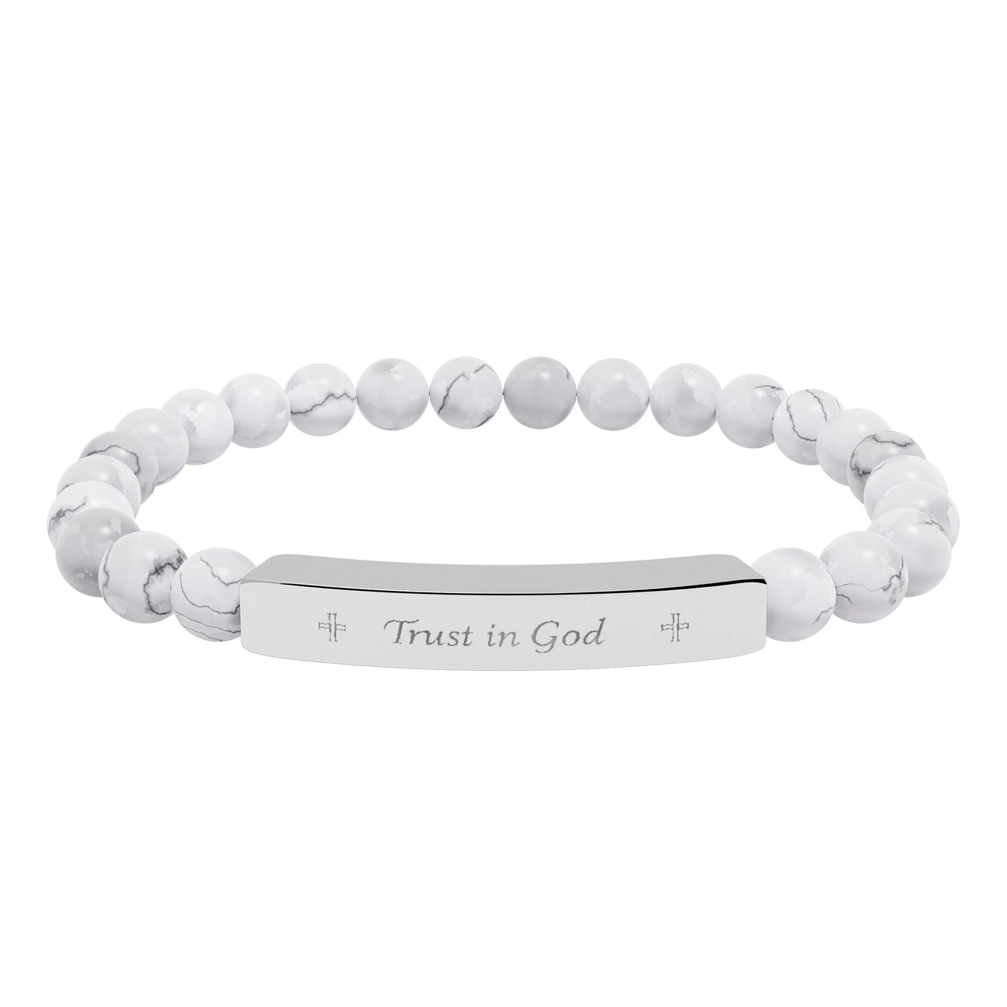 Engraved Natural Stone Bar Bracelet – Personalized Stretch Beaded Bracelet
