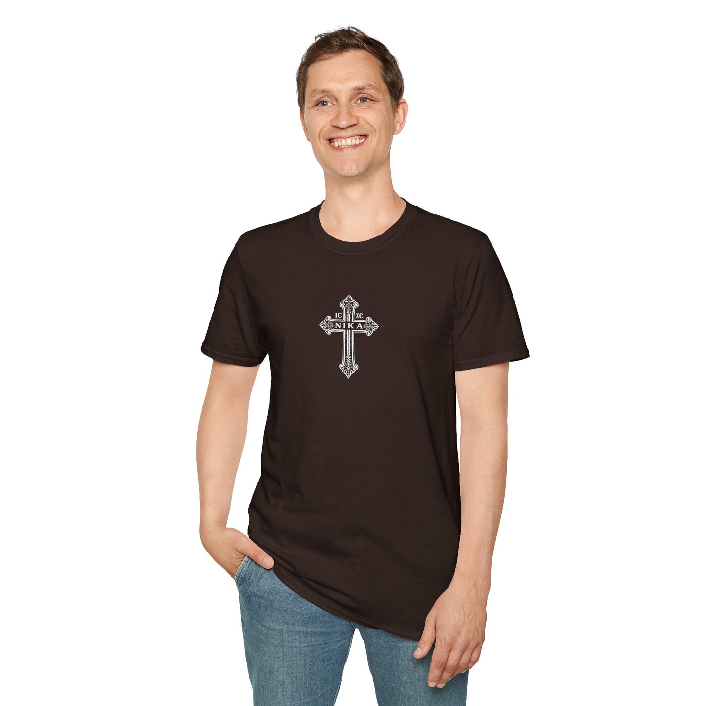 Christian Cross T-Shirt — Isaiah 41:10 Faith Prayer Tee (Front Small Cross, Back Scripture Emblem)