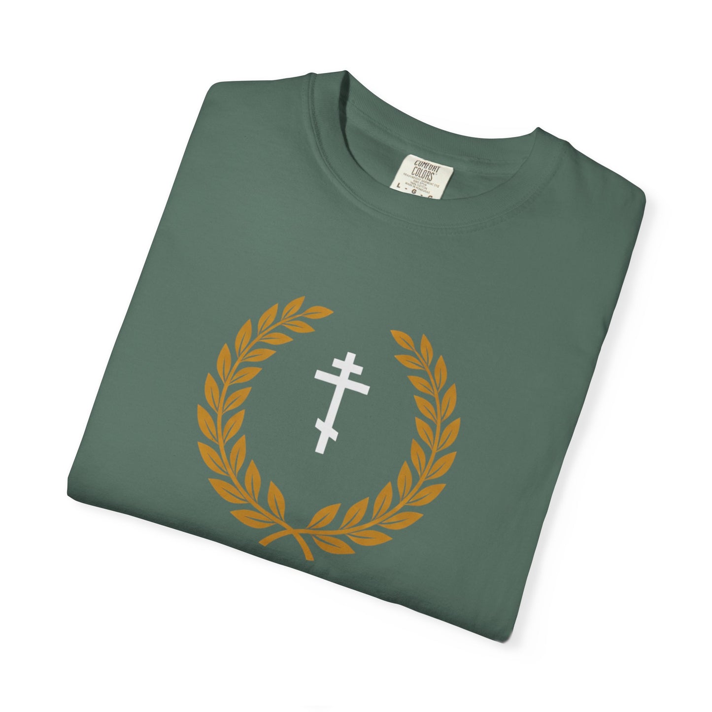 Christian T-Shirt — "I Can Do All Things Through Christ" Philippians 4:13 Cross Laurel Design
