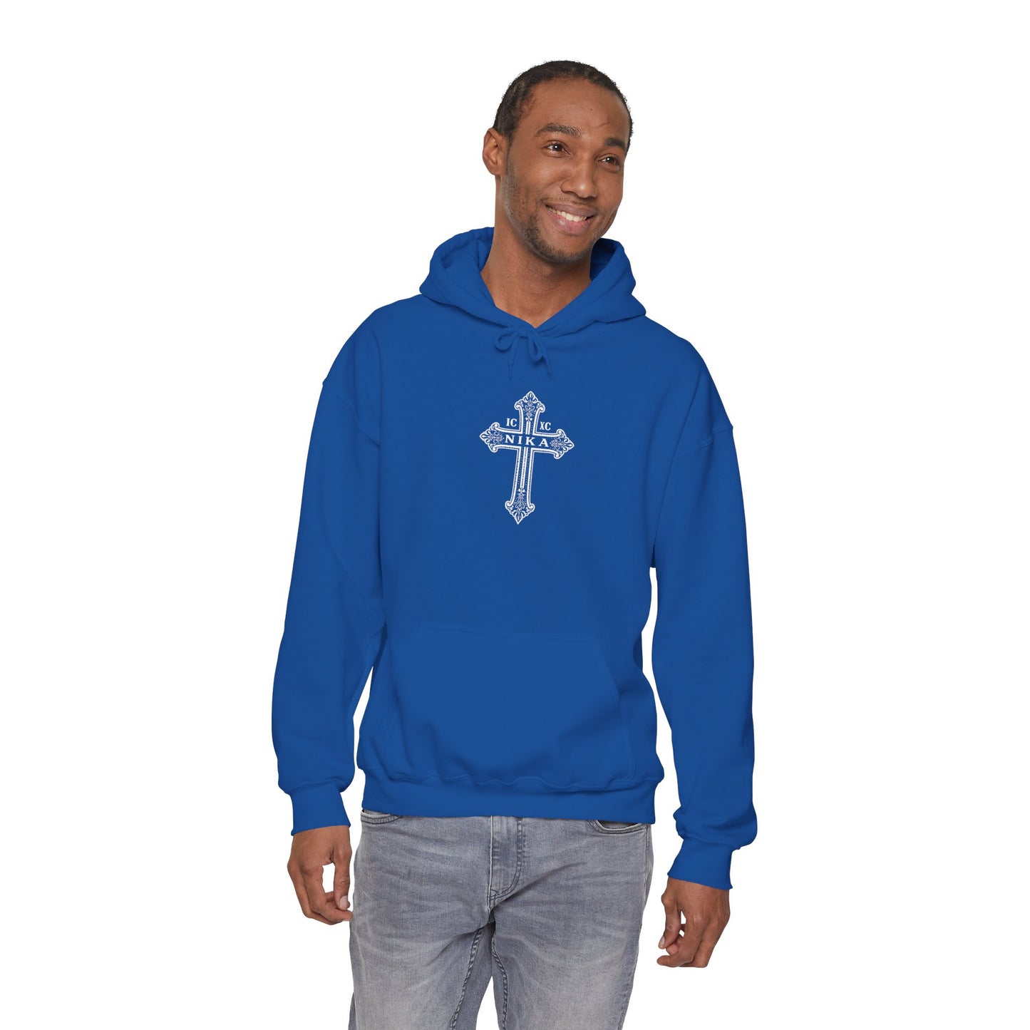 Christian Cross Hoodie — "I Am The Way" Scripture Back Print