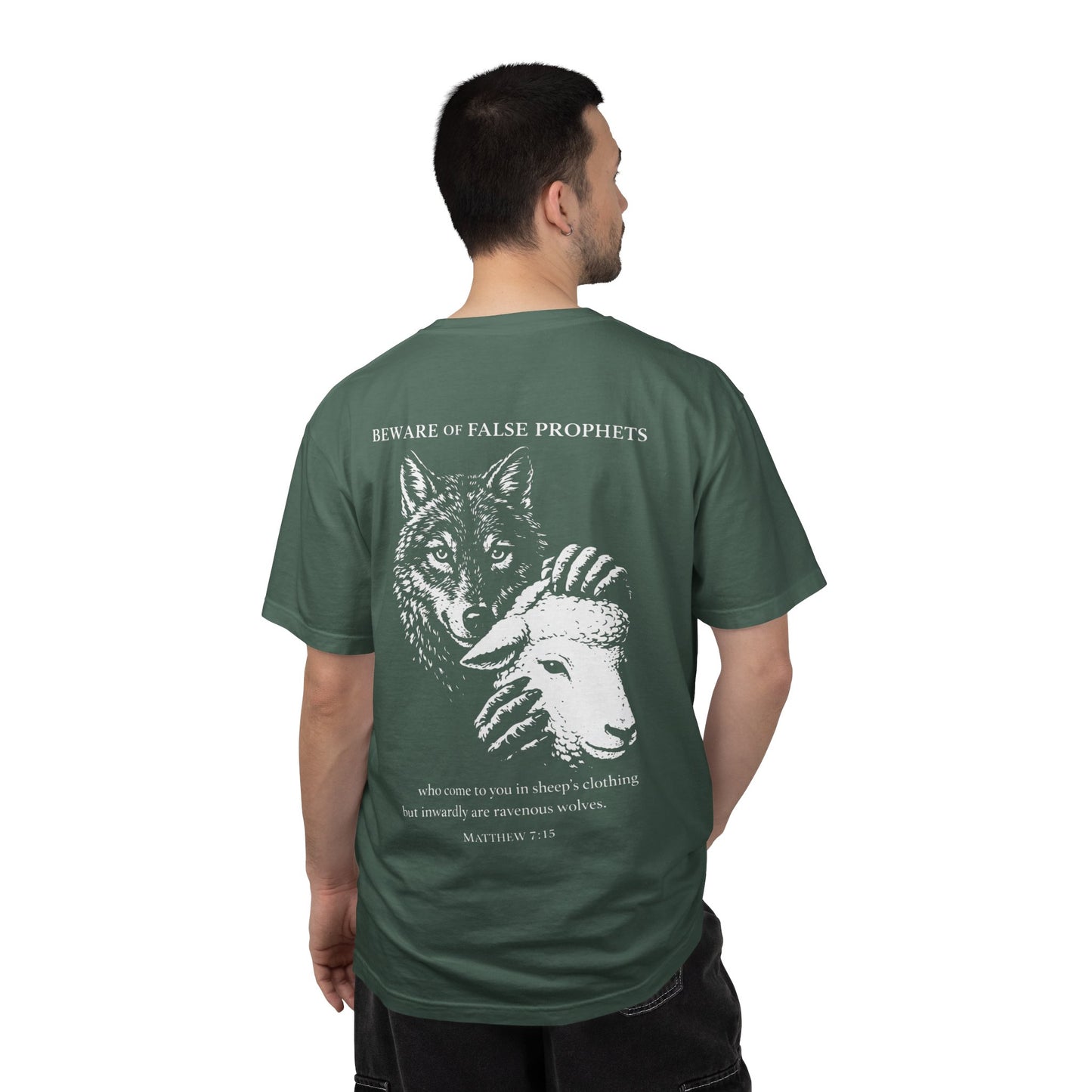 Christian 'Beware of False Prophets' Graphic T-Shirt — Wolf in Sheep's Clothing Bible Verse Tee