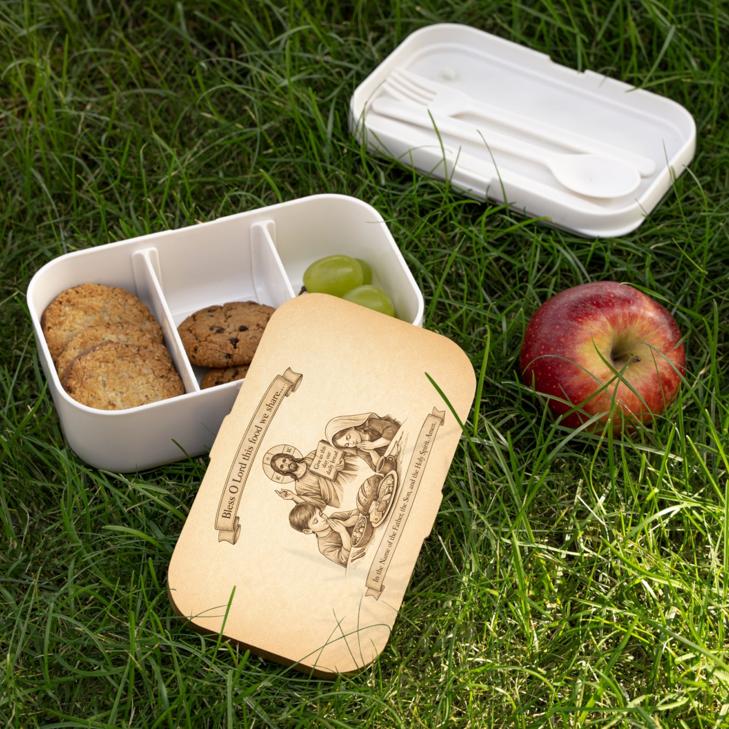 Religious Bento Lunch Box — "Bless O Lord This Food We Share" Prayer Design