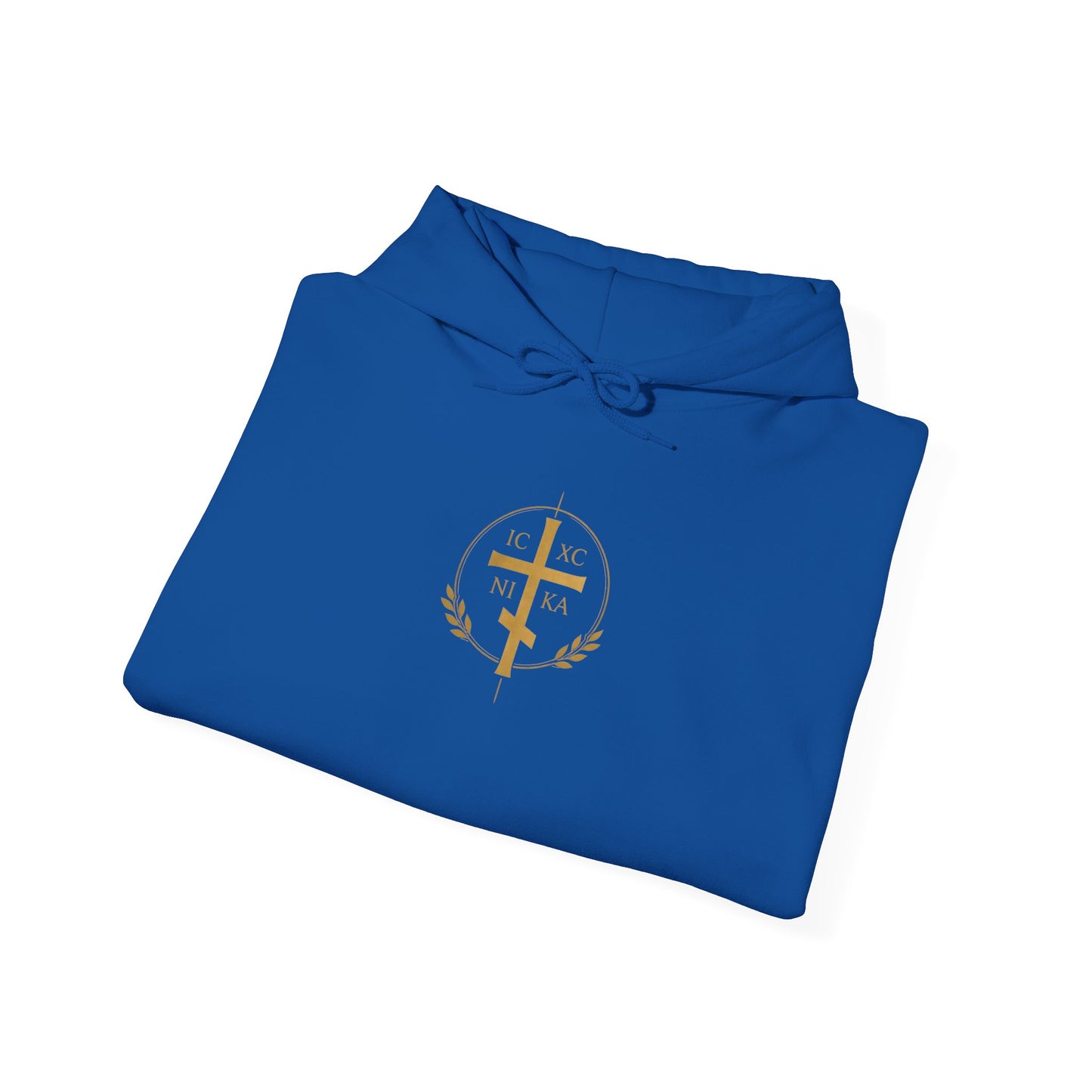 Christian Cross Hoodie — Gold Cross with Wings & Laurel Comfort Pullover