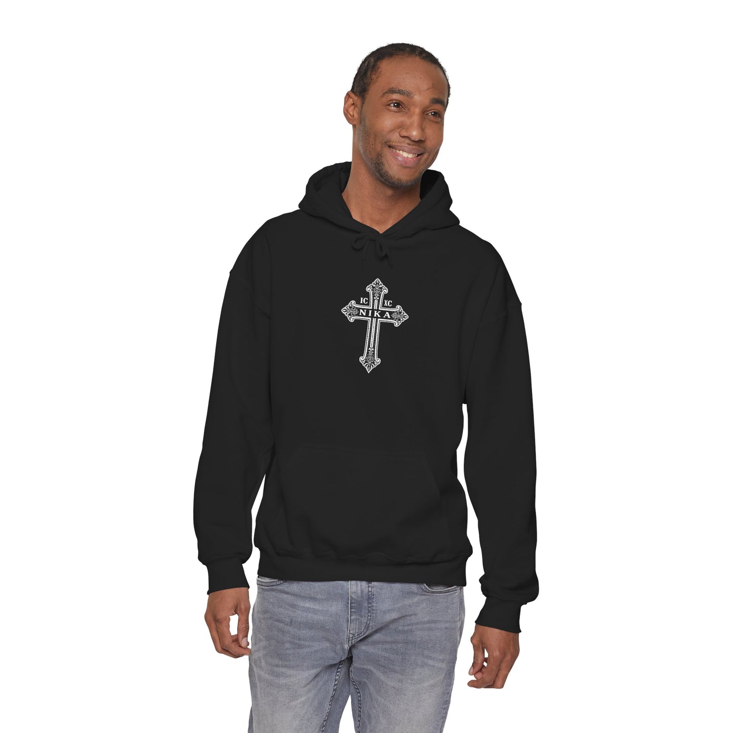 Christian Cross Hoodie — "I Am The Way" Scripture Back Print