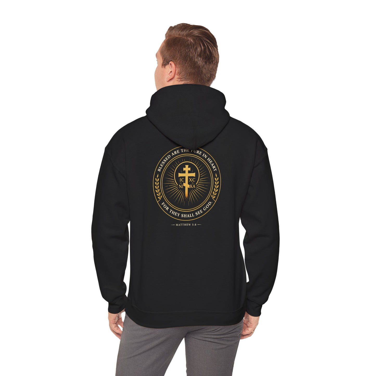 Faith Cross Hoodie — Gold Christian Crest Pullover