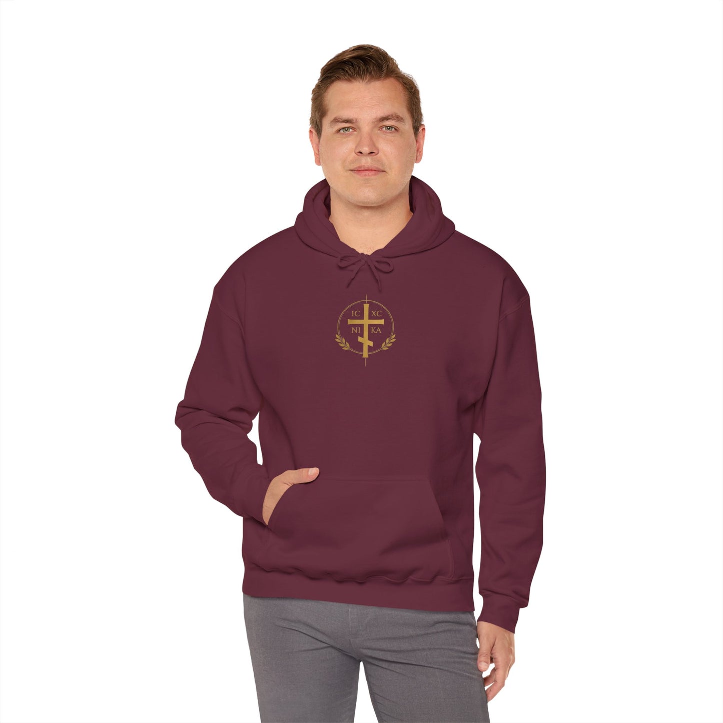 Faith Cross Hoodie — Gold Christian Crest Pullover