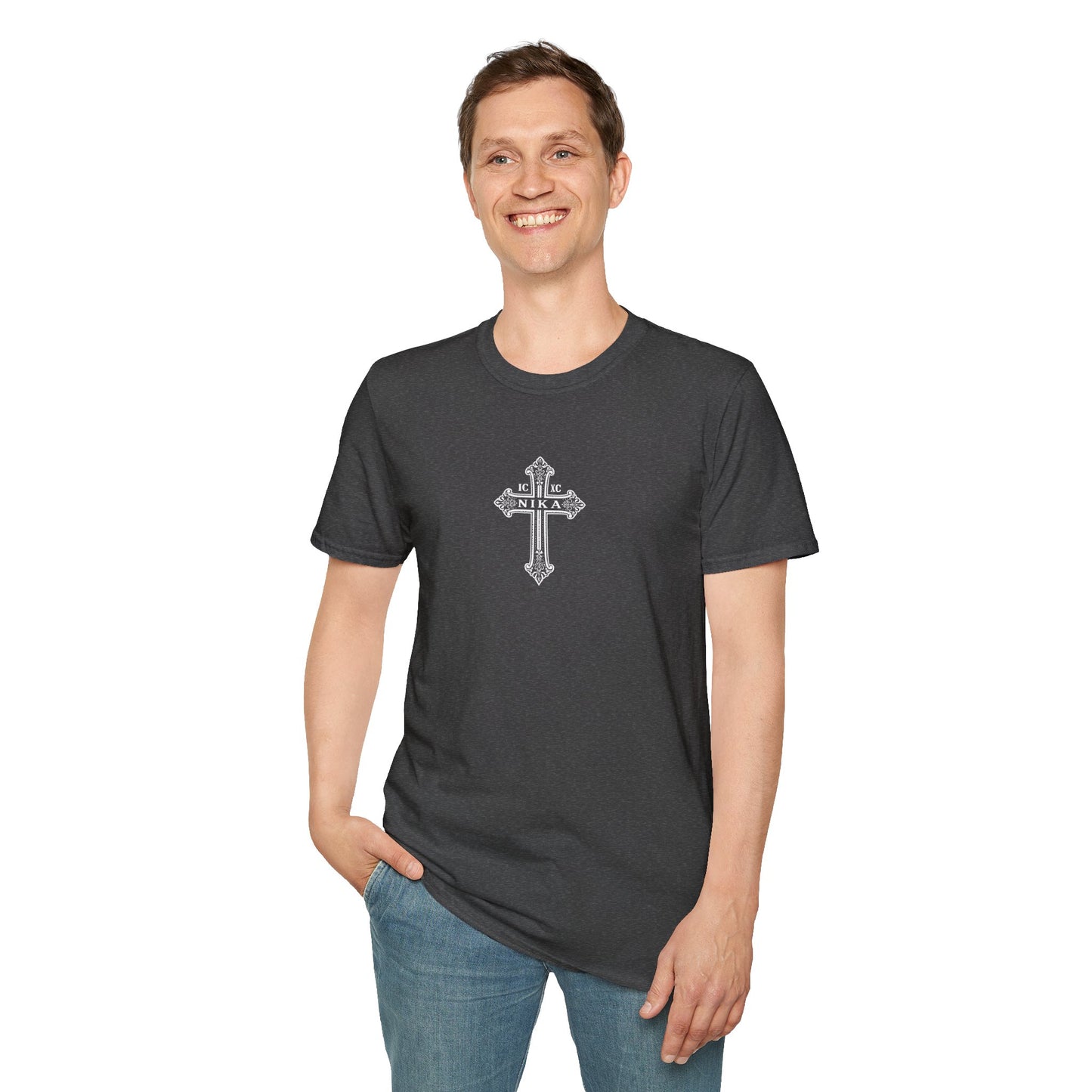 Christian Cross T-Shirt — Isaiah 41:10 Faith Prayer Tee (Front Small Cross, Back Scripture Emblem)
