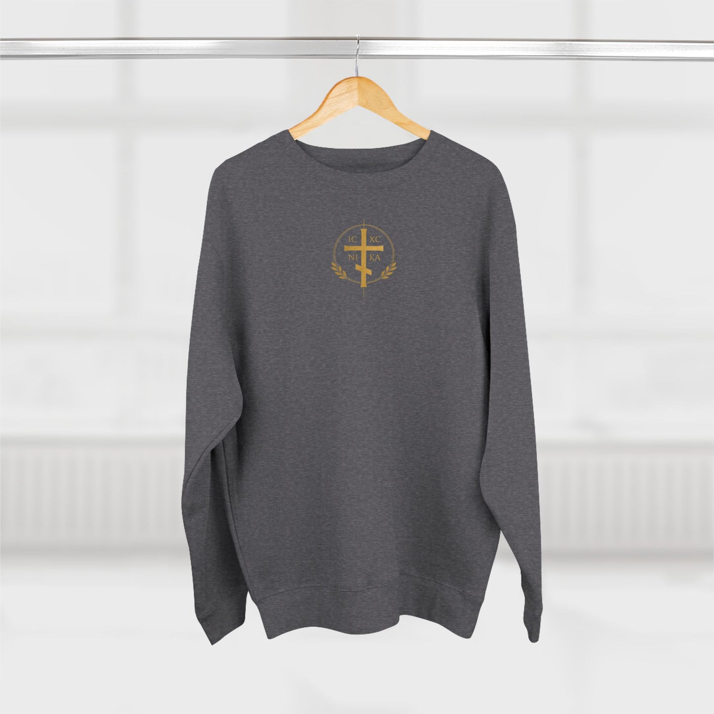Christian Alpha Omega Crewneck Sweatshirt — Gold Double-Headed Eagle & Cross