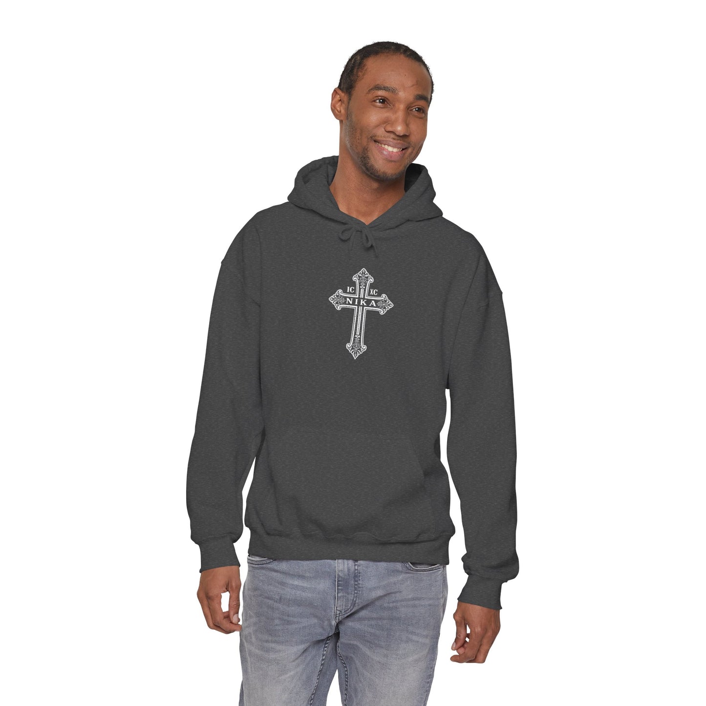Christian Cross Hoodie — "I Am The Way" Scripture Back Print