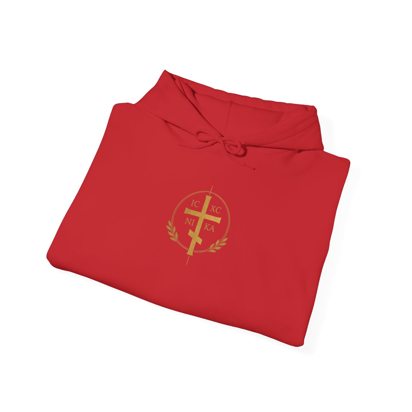 Christian Cross Hoodie — Gold Cross with Wings & Laurel Comfort Pullover
