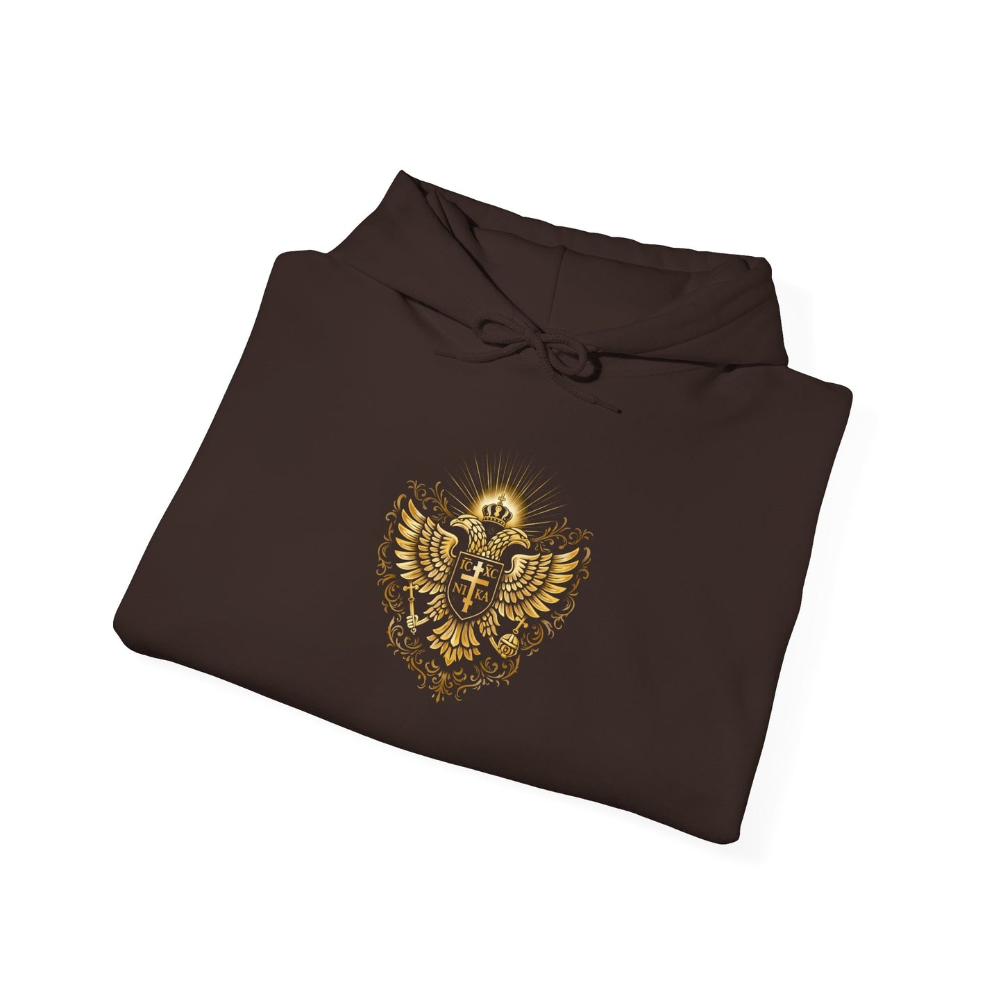 Christian Cross & Eagle Hoodie — Faith-Based Gold Emblem Sweatshirt