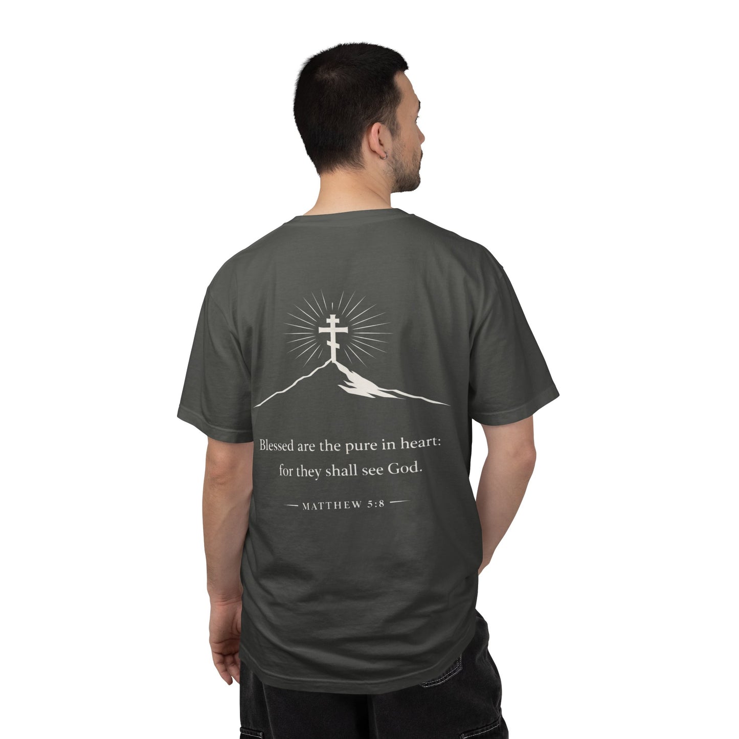 Christian Cross T-Shirt — "Blessed are the pure in heart" Matthew 5:8