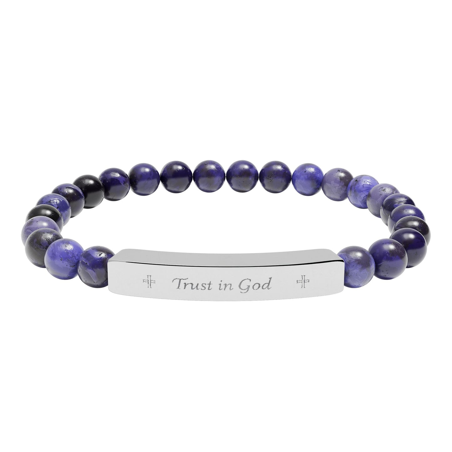 Engraved Natural Stone Bar Bracelet – Personalized Stretch Beaded Bracelet